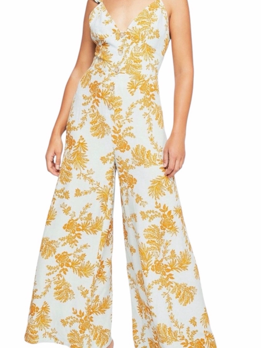 Free People Women’s Yellow Floral Wide-Leg Jumpsuit